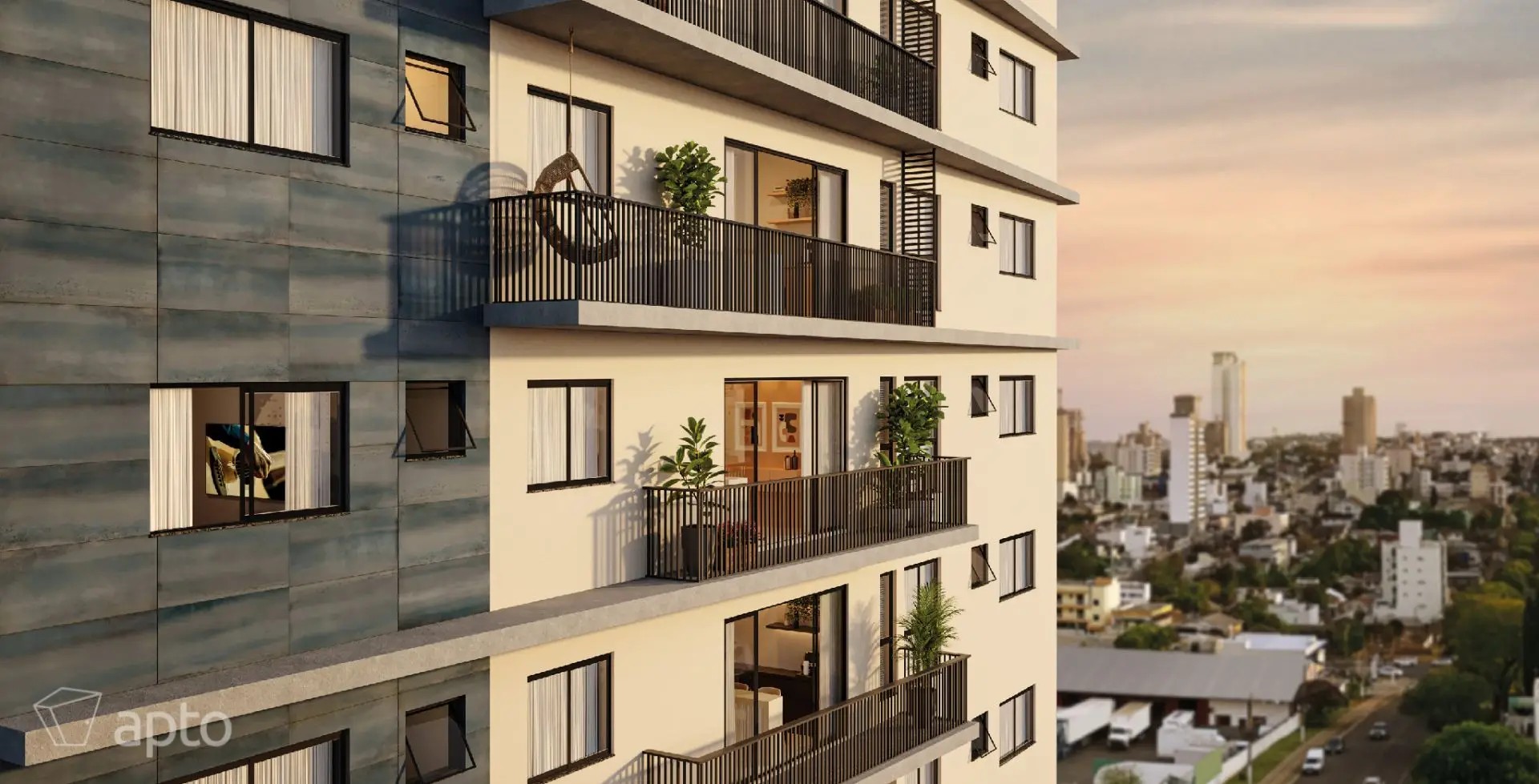 Varandas e detalhes da fachada residencial